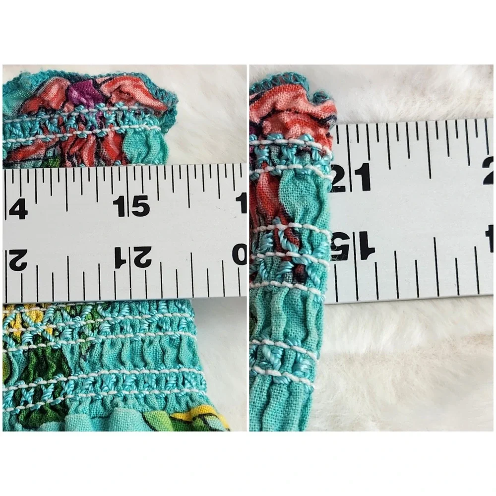 Derek‎ Heart Floral Smocked Maxi Skirt Teal Green Cotton Boho Cottagecore Size M
